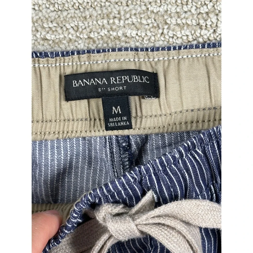 Banana Republic Mens Blue White Striped Linen Cotton 8 Inch Shorts M Drawstring